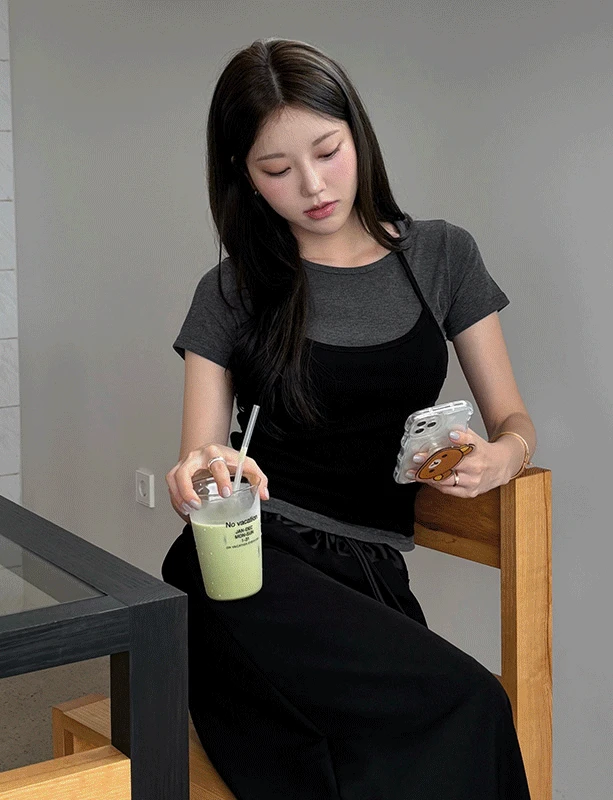 니드 반팔 홀터나시 레이어드 set