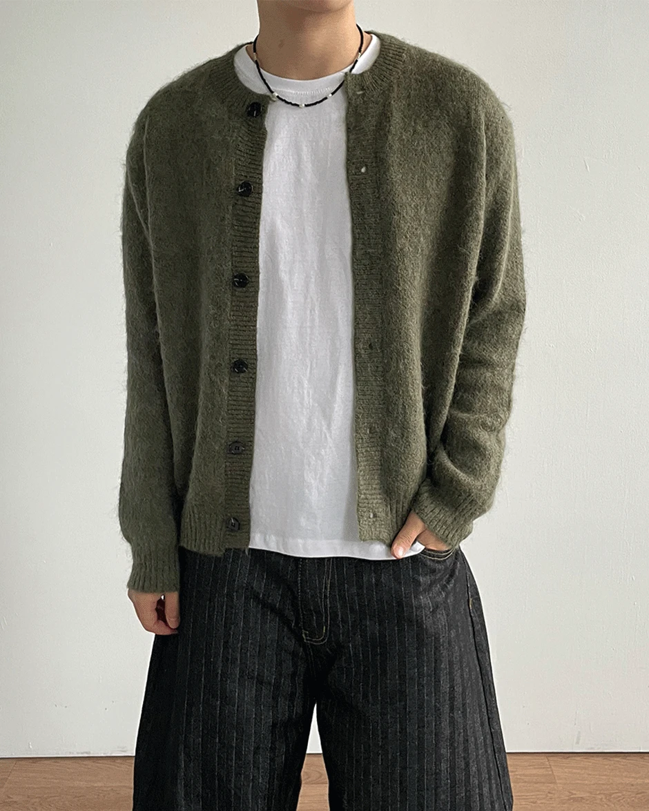 헤어리 울 크롭 니트 가디건 5C