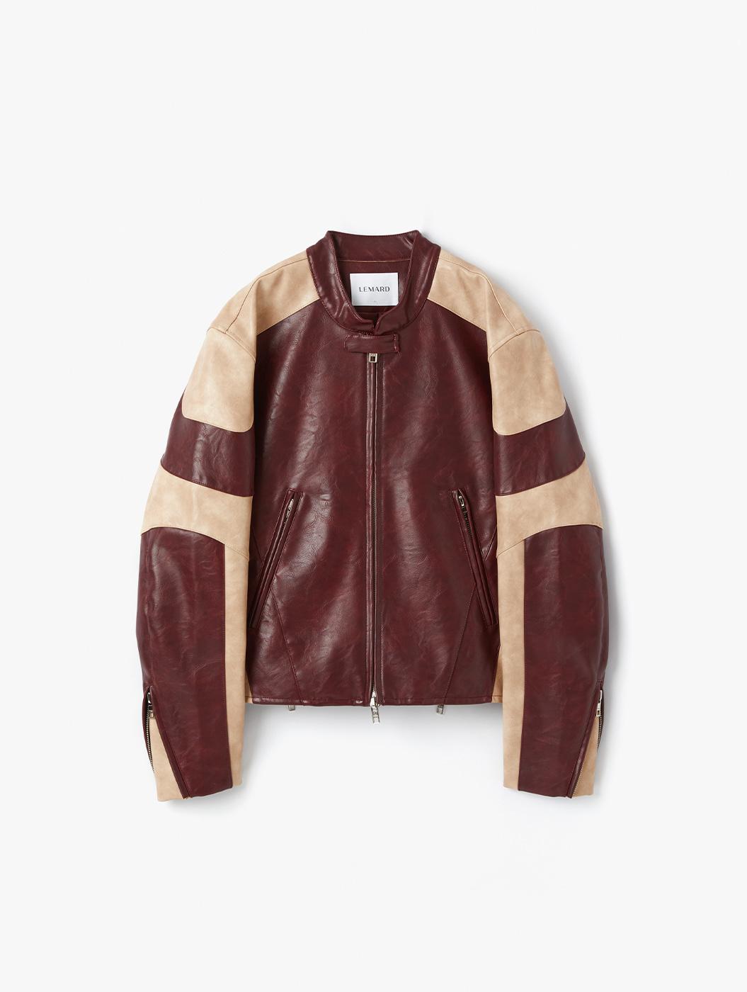 레이싱 투톤 자켓 - 버건디