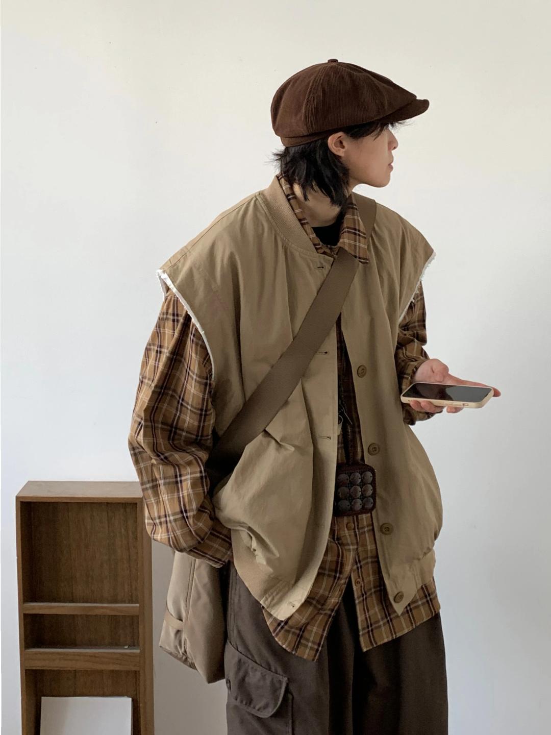 Jiwuus 봄과 가을 일본 패션 복고풍 닳은 가장자리 양복 조끼 남성과 여성 프레피 캐주얼 오버 핏 재킷 겉옷