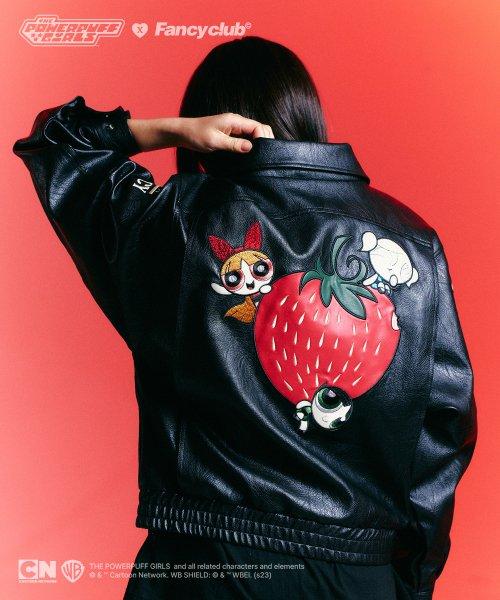 [PPG X FANCY] STRAWBERRY EMBO LEATHER JACKET (BLACK)_F23PG1039