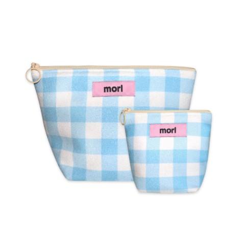 [모르] Check zipper pouch_Sky 체크 지퍼파우치 2종_스카이
