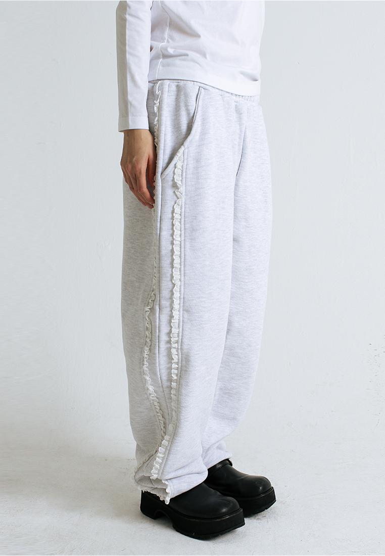 LACE-TRIMMED JOGGERS_WHITE MELANGE