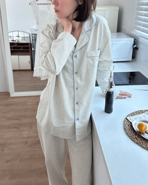 [unisex] 젠트 면 오버핏 긴팔 파자마 set *3월 재입고 예정