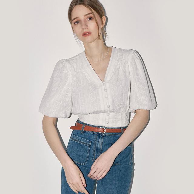 플리즈노팔로우 Nina Button Lace Long Sleeve Top (Baby Pink