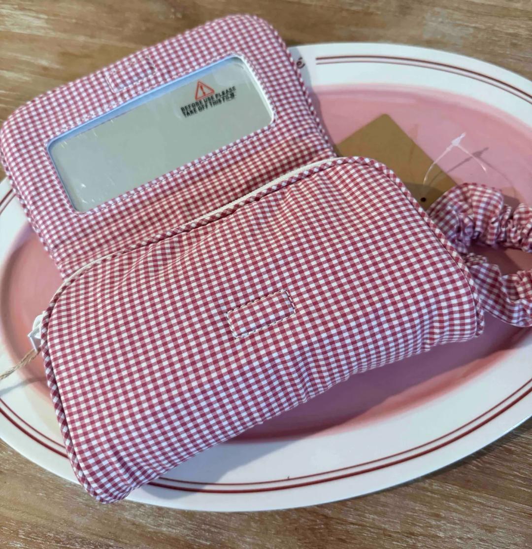 브랜디멜빌 레드 깅엄 체크 거울 파우치