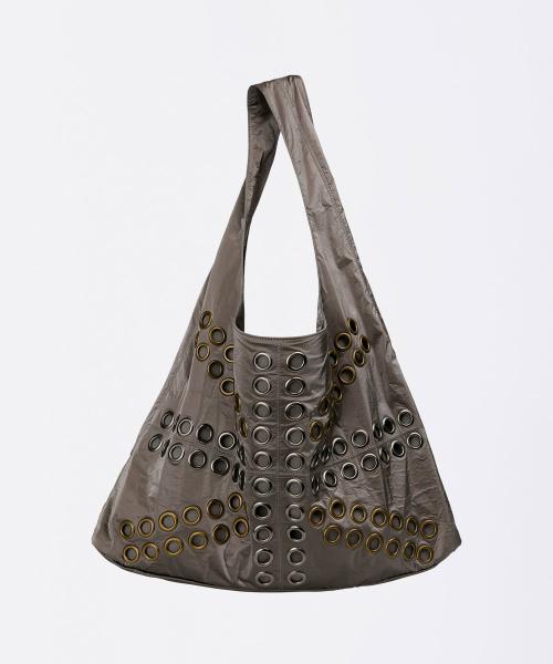 Stud Metallic Hobo Bag Gun Metal