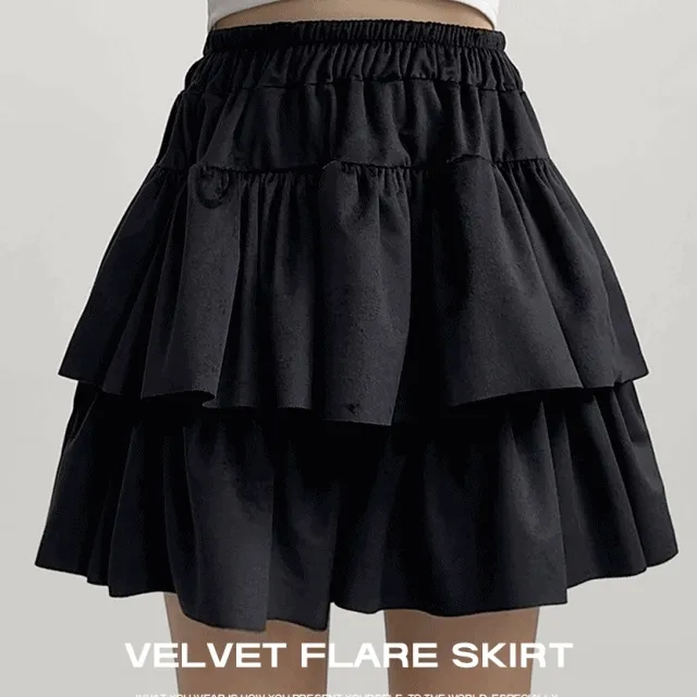 [밴딩/속바지⭕] 벨벳 캉캉 플레어 미니 스커트