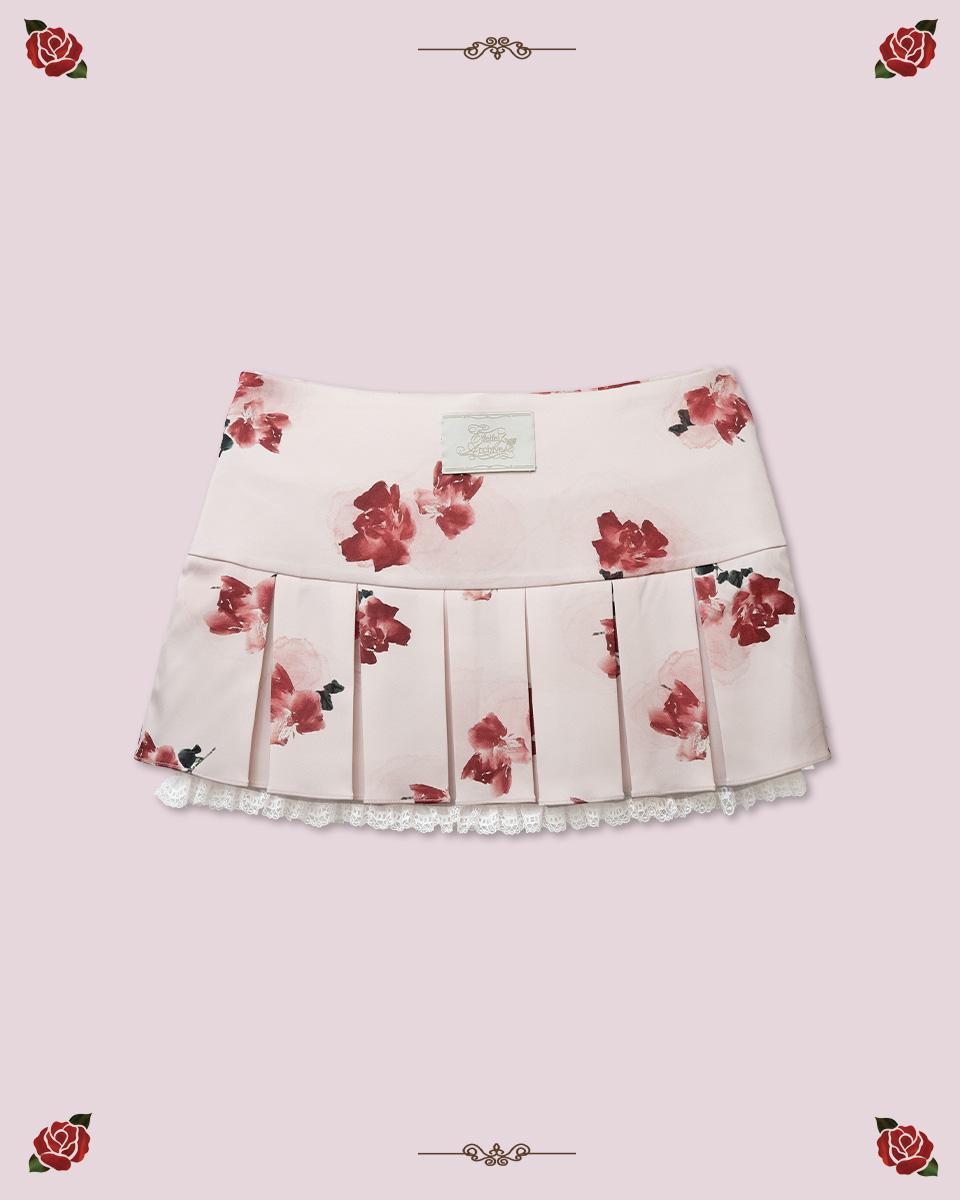 (PRE-ORDER) FLORAL LACE PLEATS SKIRT [PINK]