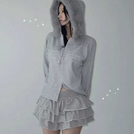 MADE ⋆⭒˚.⋆ Angel Fur Hooded Cardigan / y2k 퍼 가디건 / 후드가디건/퍼니트/집업가디건/투웨이가디건/크롭집업/크롭가디건/아메카지/페어리
