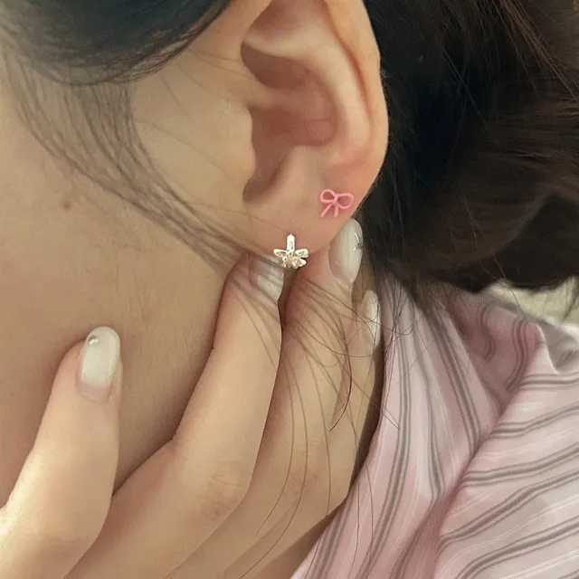 [925 silver] meow 핑크 리본 매듭 피어싱