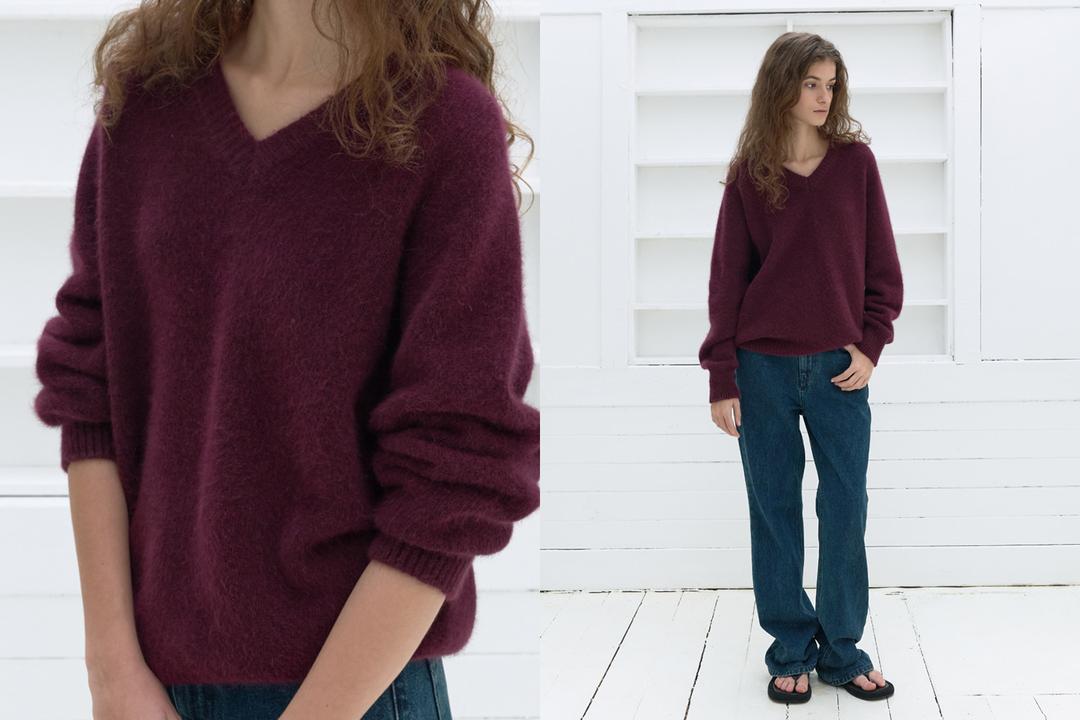 Fine wool v-neck pullover (grape)