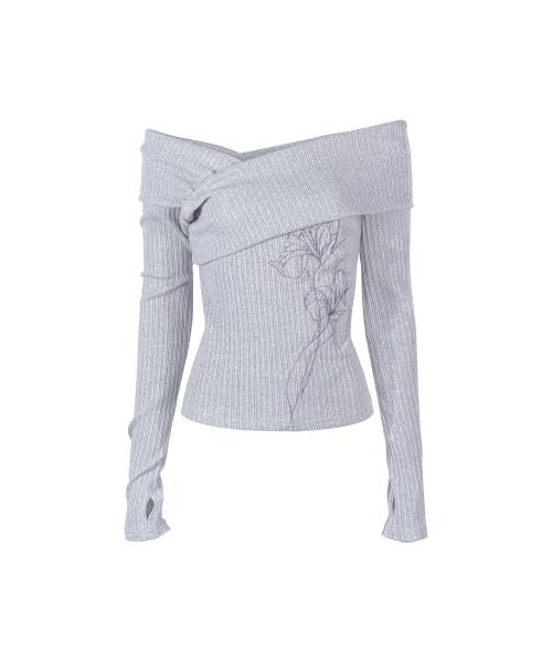 언발란스 오프숄더 탑_메란지 그레이