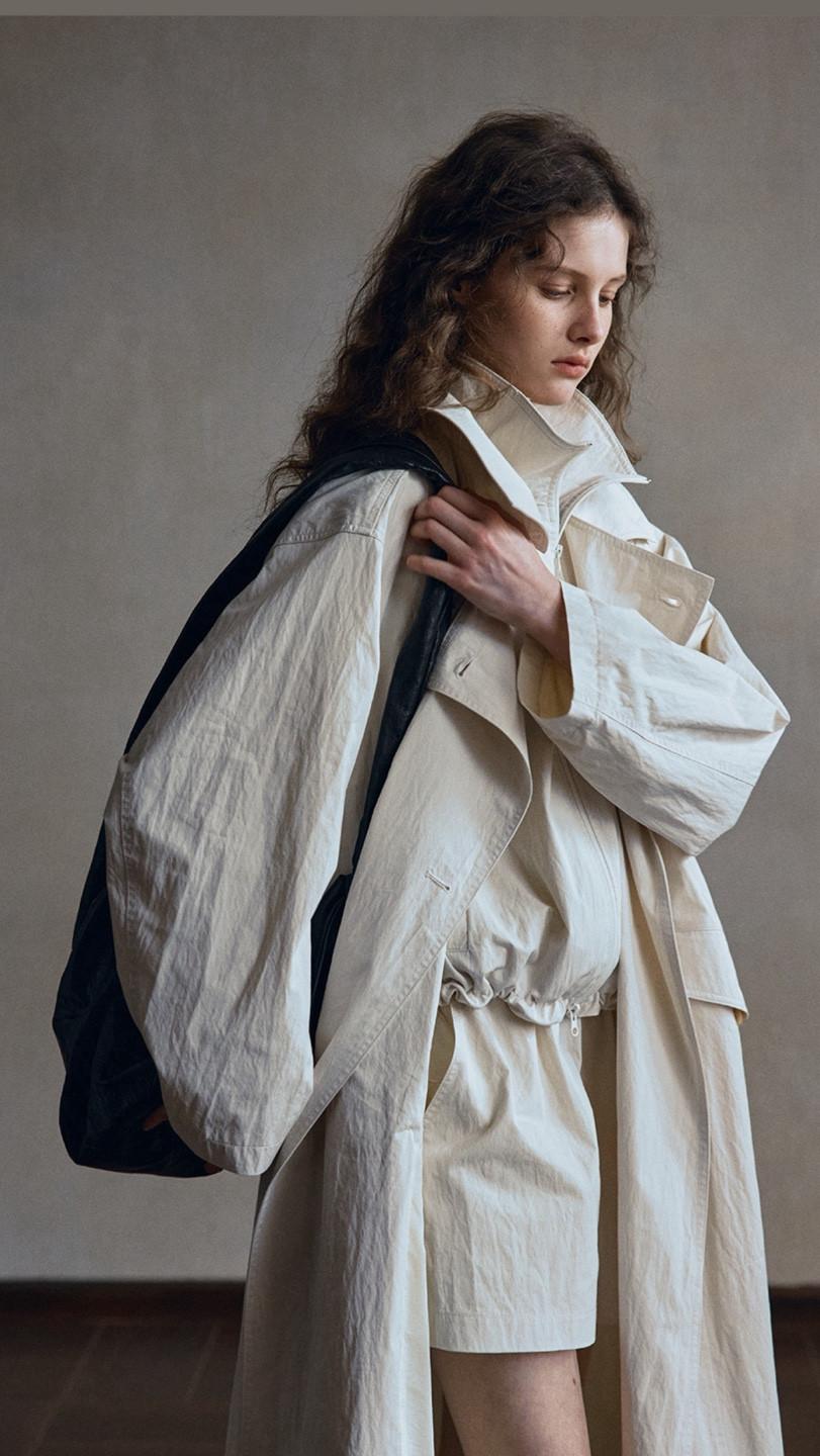 HELLO SEPTEMBER  루즈핏 더블 브레스트 점퍼 트렌치 코트(점퍼,롱코트 일체형,탈부착 아닙니다)