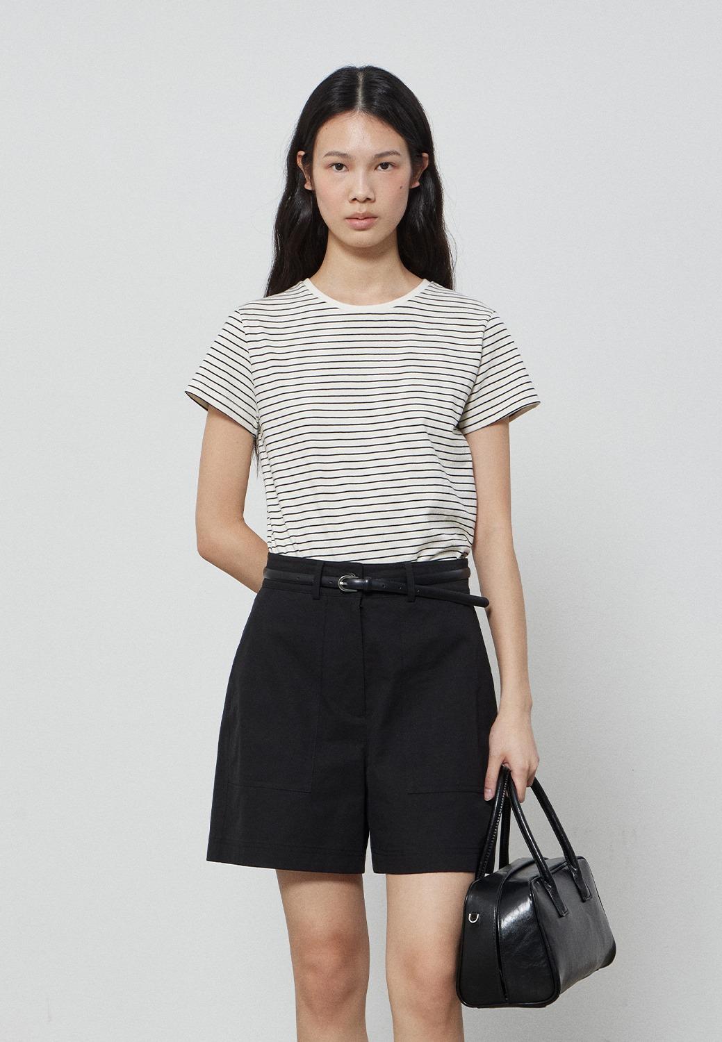 STRIPE CROP T-SHIRT - IVORY
