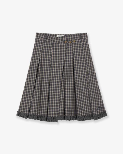 CHECK WRAP PLEATS SKIRT [GREY]
