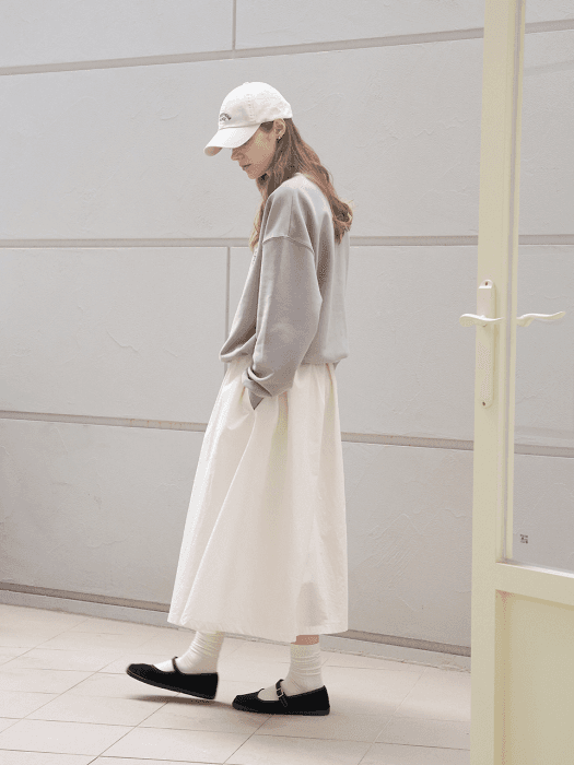 Drawstring Flared Skirt (Cream)