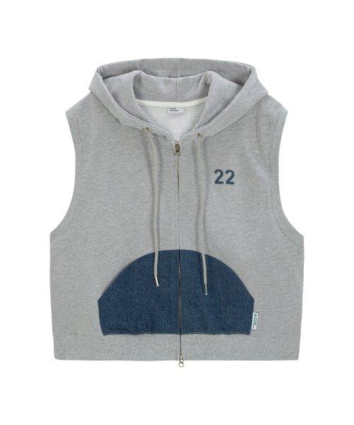 데님 패치 슬리브리스 집업 [멜란지]