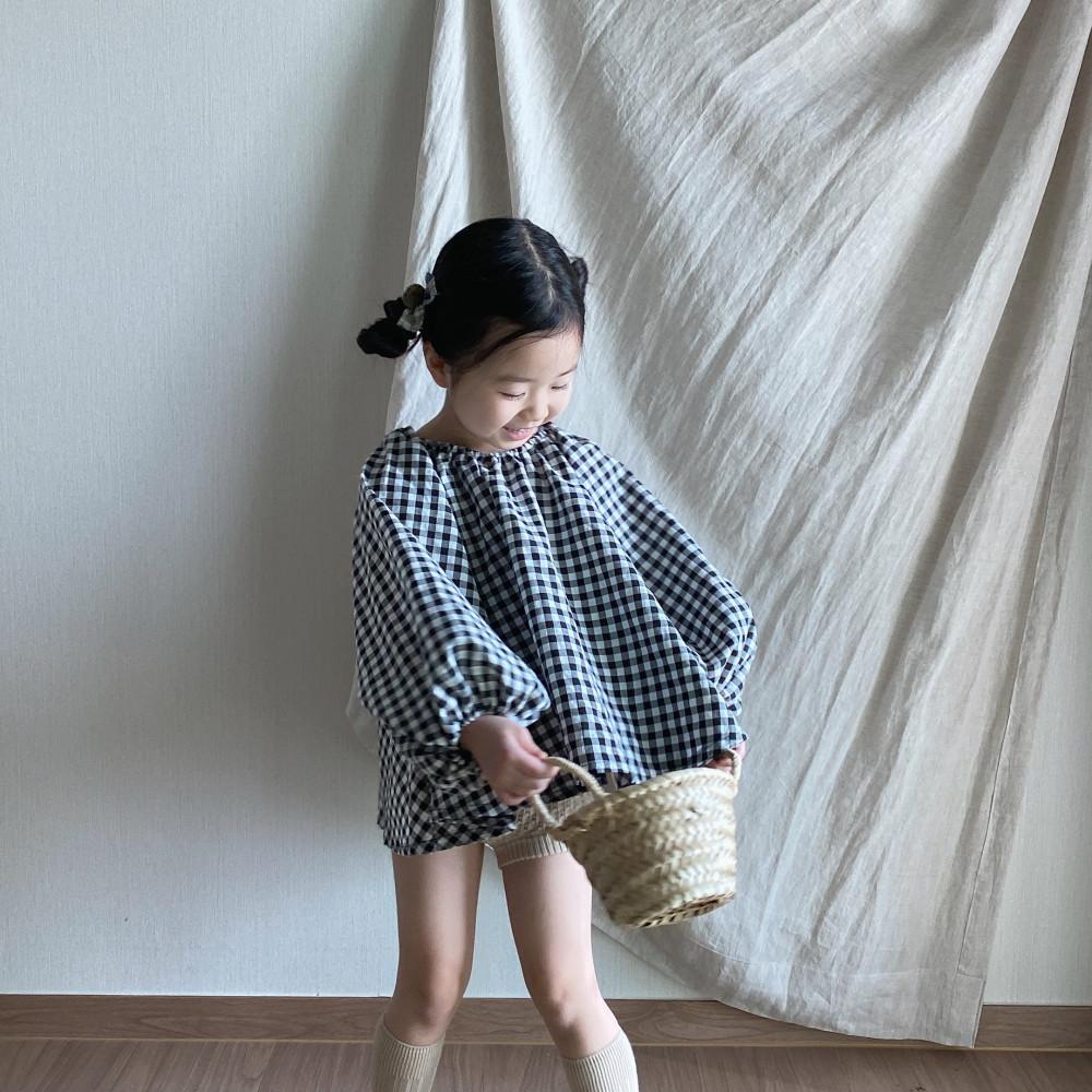 gingham check Volume Blouse