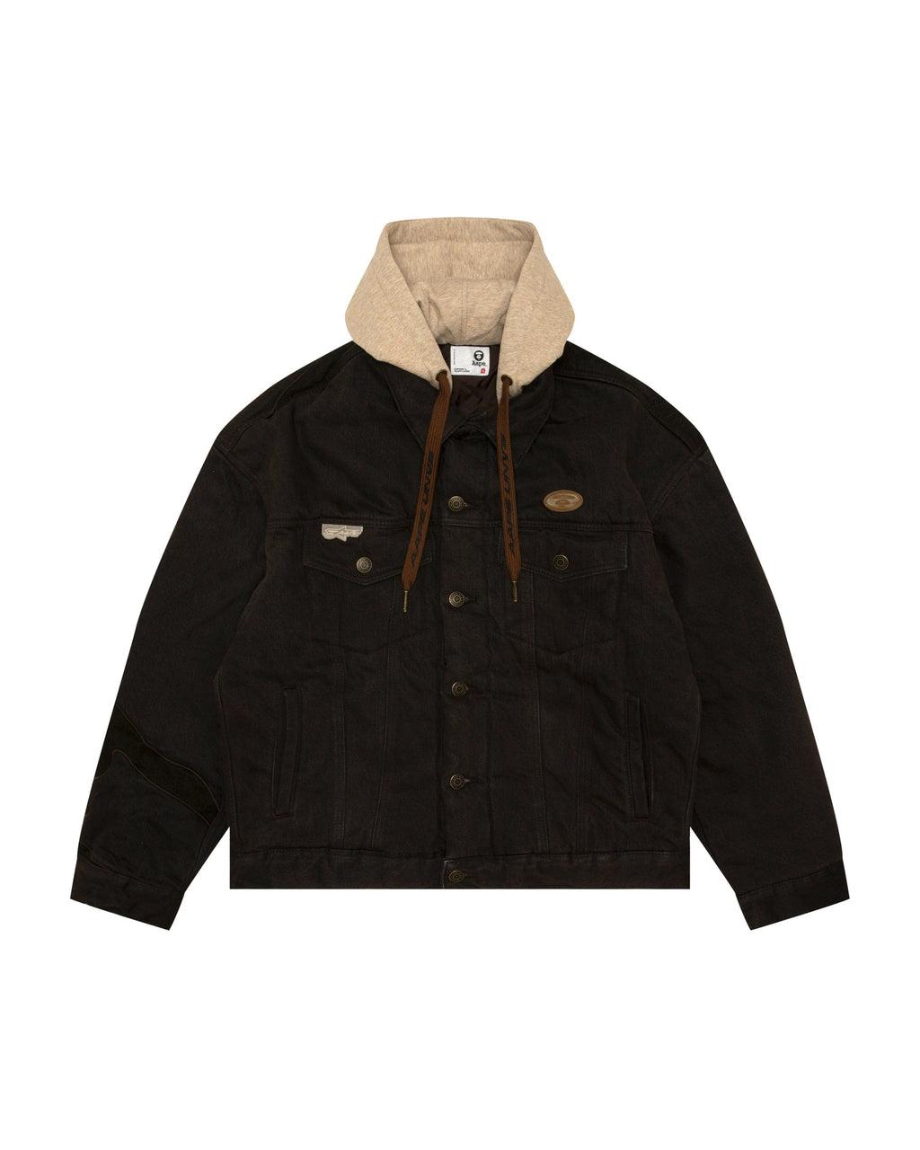 Moonface logo hooded denim jacket