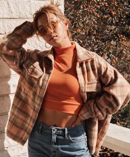 울 체크 자켓-피치