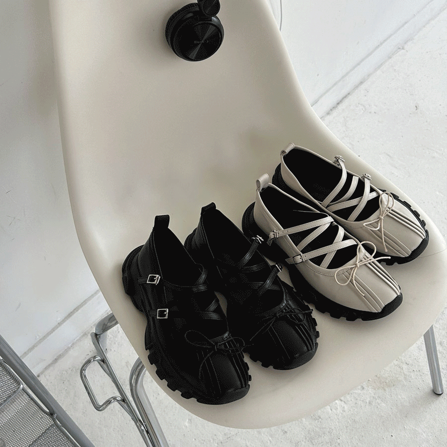 발등 리본 버클스트랩 메리제인 어글리 통굽 스니커즈 슈즈 (2color/4cm)