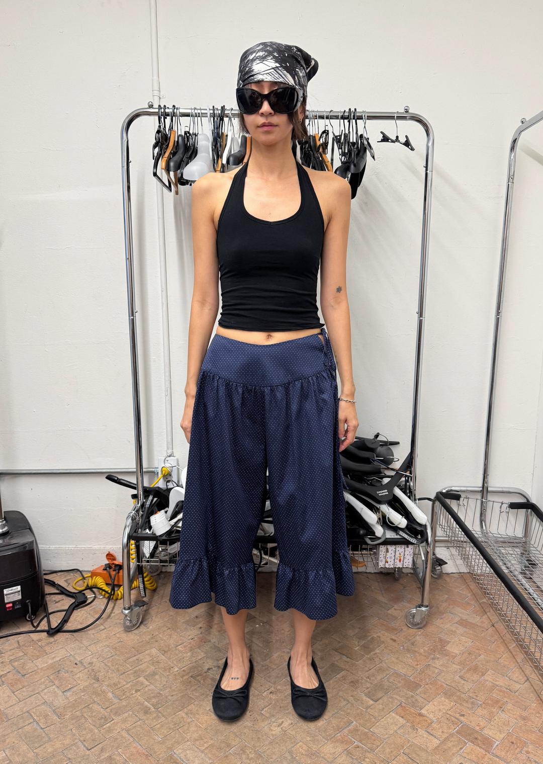 WIDE BLOOMER PANTS NAVY DOT