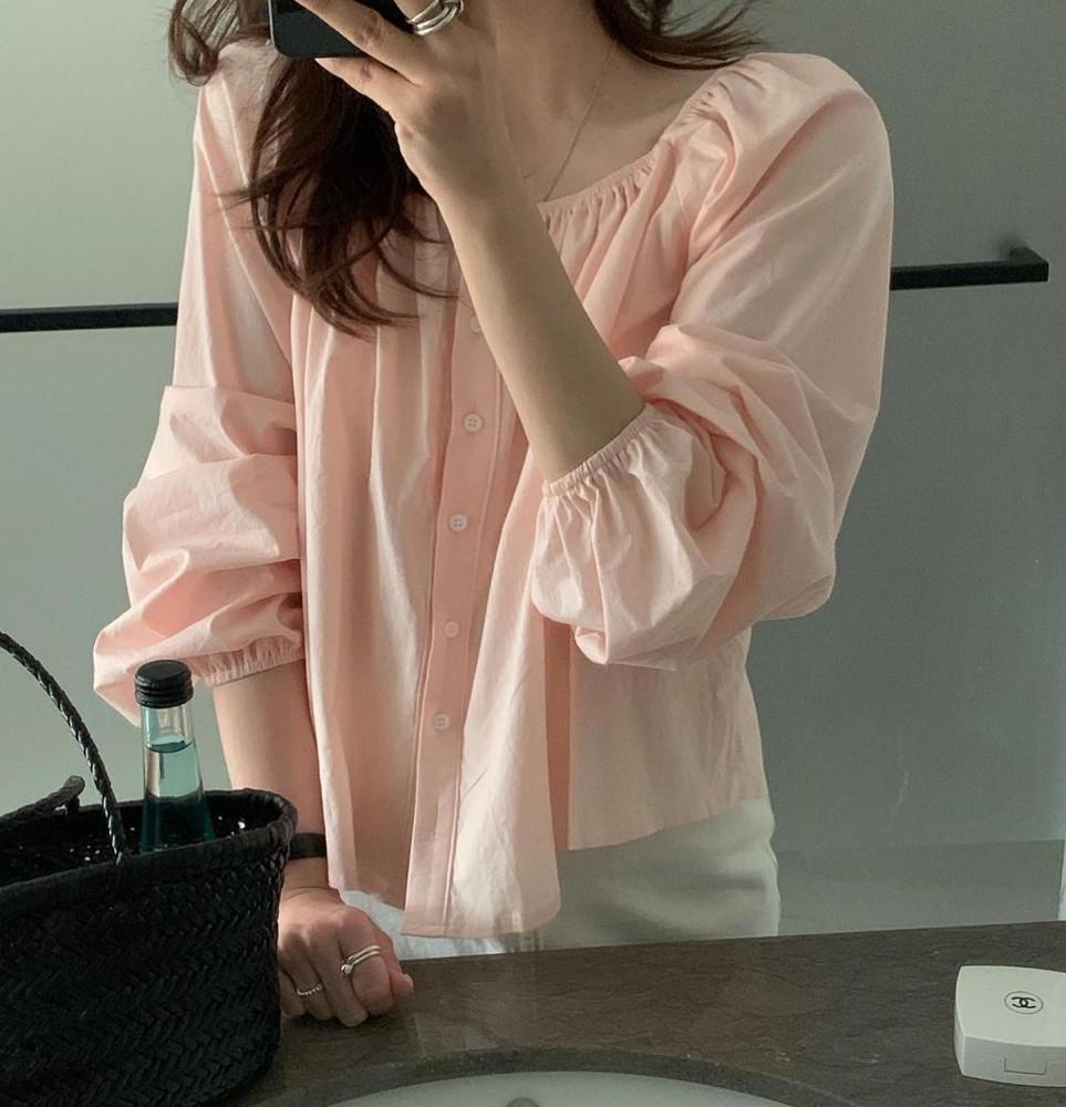 3color 밴딩 셔링 무지 파스텔 스퀘어넥 오프숄더 투웨이 블라우스