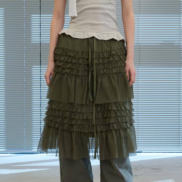 [3/12 순차 출고] Multi-Tiered Ruffle Tulle Skirt (Khaki)
