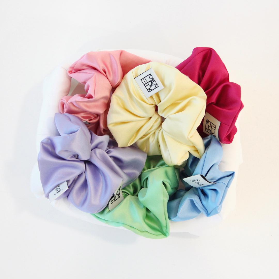 High density  100% silk scrunchie printemps (6colors)