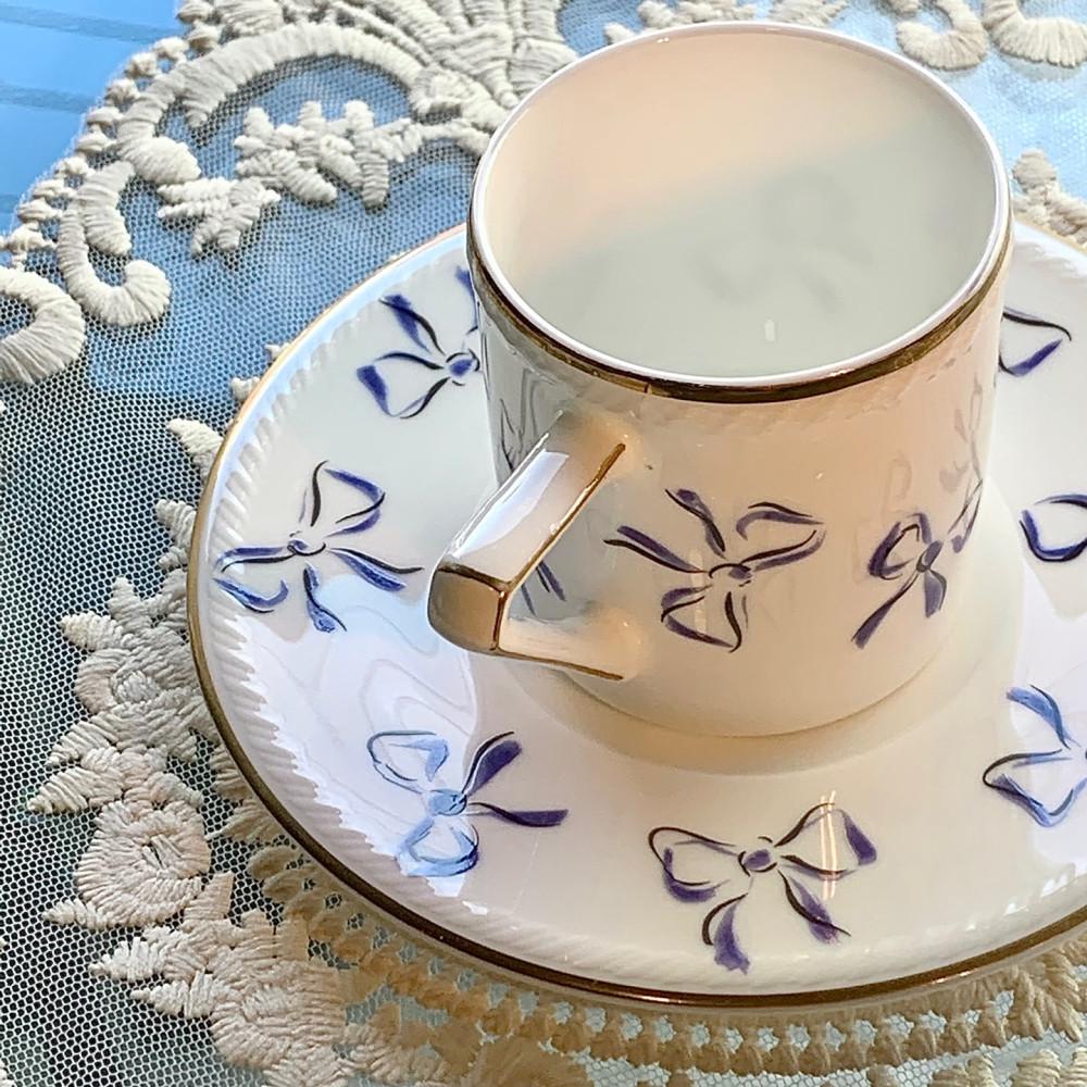 [빈티지컵]  입생로랑 보라 리본무늬 찻잔