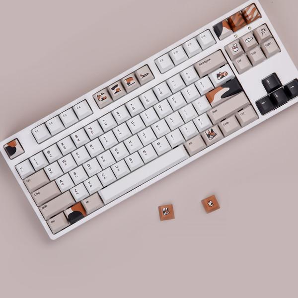 몬스타 가츠 고양이 삼색이 129키 한글 PBT 체리 염료승화 커스텀 기계식 키보드 키캡