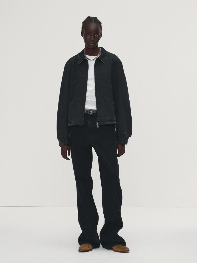 GARMENT-DYED COTTON DISTRESSED MECHANIC JACKET_ FADED BLACK