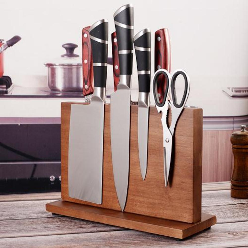 고무나무 원목 자석 마그네틱 칼거치대 스탠드형 칼꽂이 칼걸이