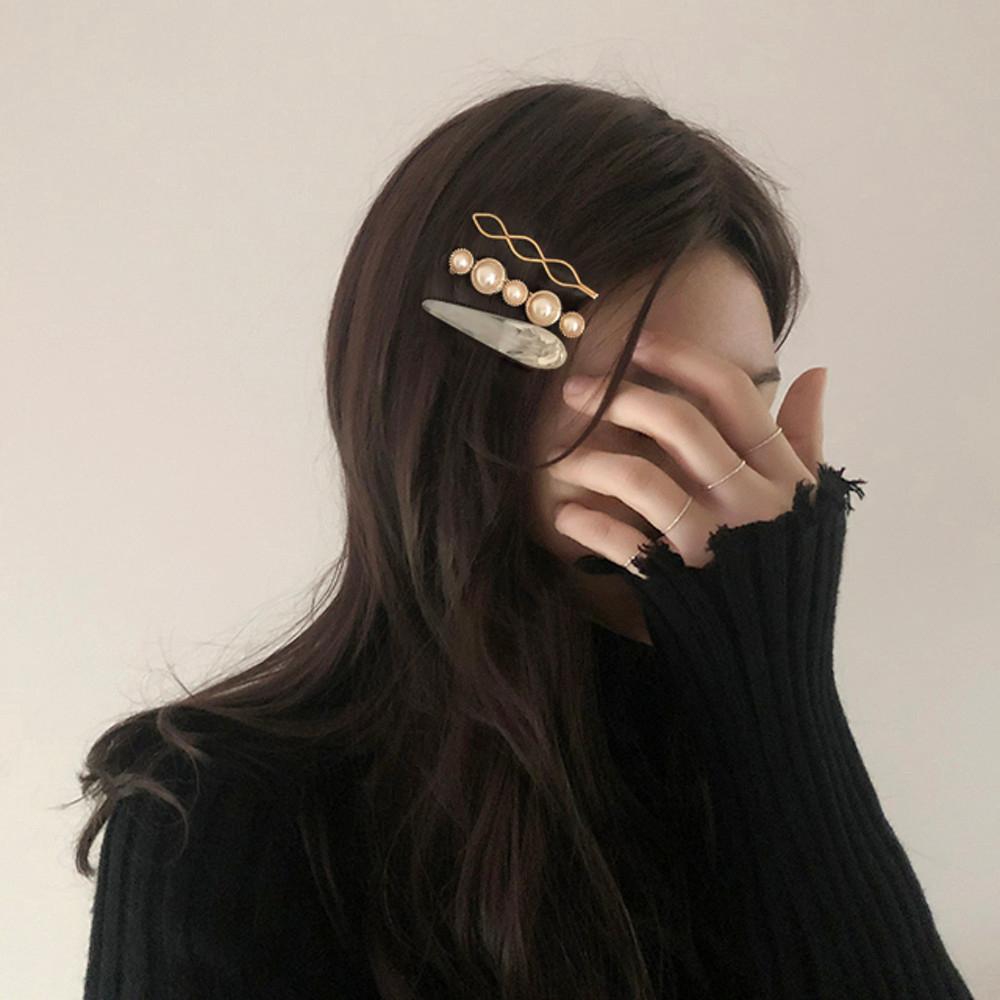 자개 진주 헤어핀 머리핀 똑딱핀 3종 세트