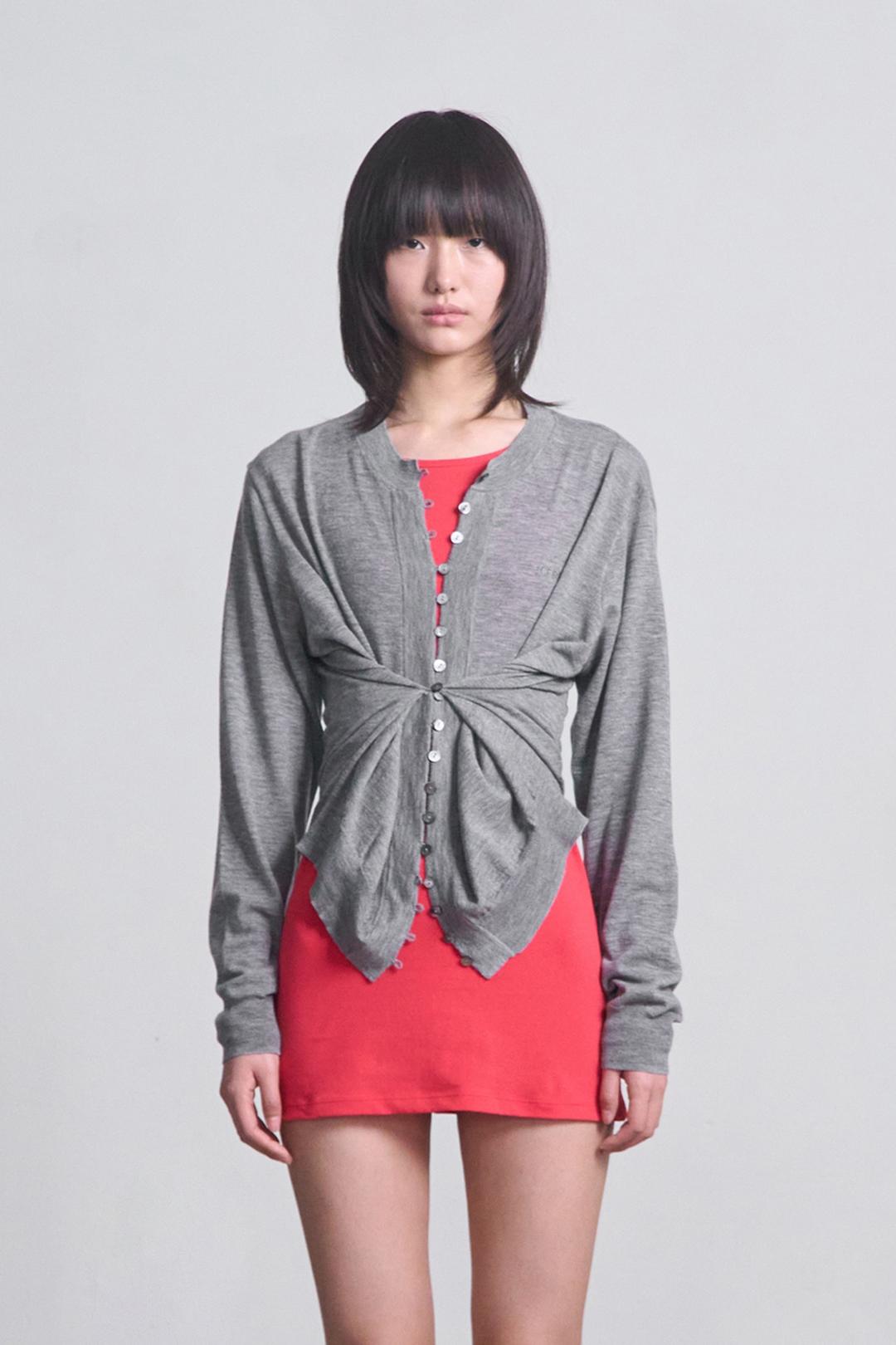 Pinch Knit Cardigan _ Charcoal