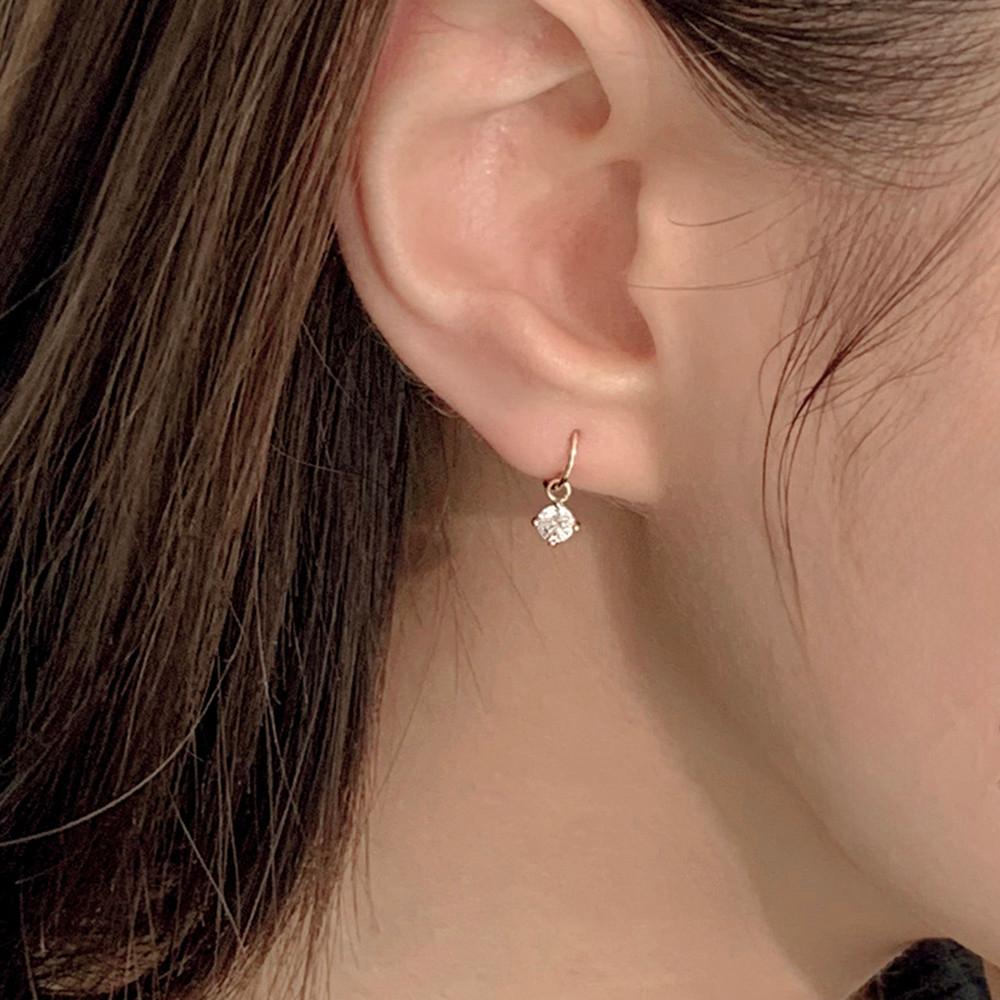 14k 드롭 귀걸이 에떼 큐빅 원터치 링 귀걸이