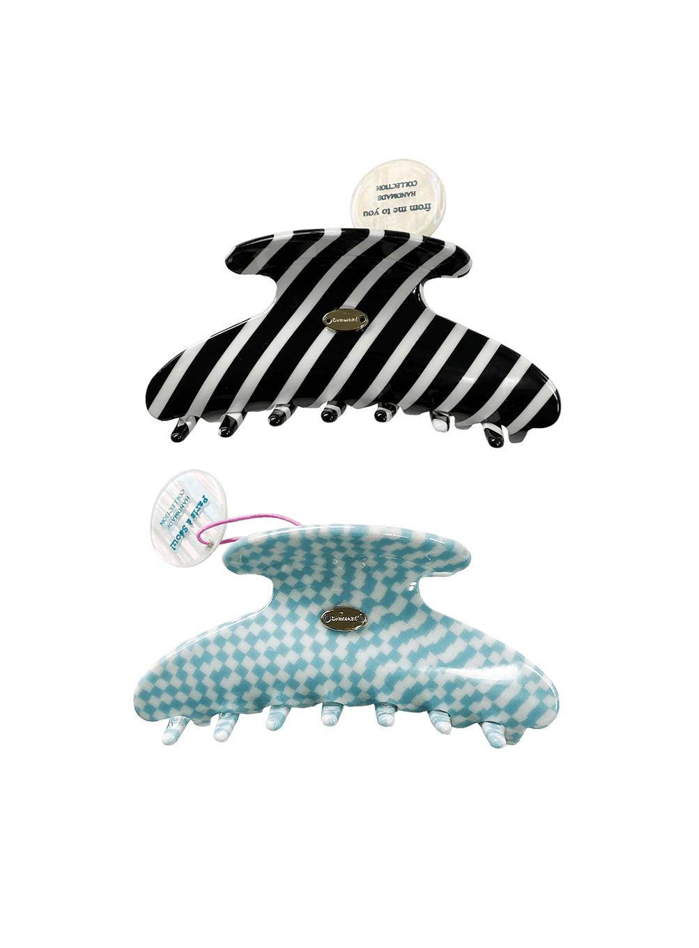 Zebra & Glitch check mushroom hair clips
