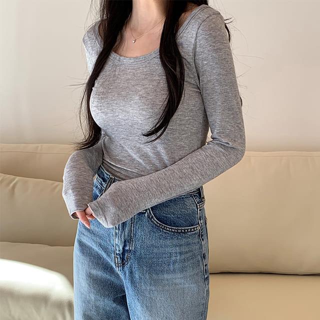 플리크 슬림 쫀쫀 유넥 긴팔 티셔츠
