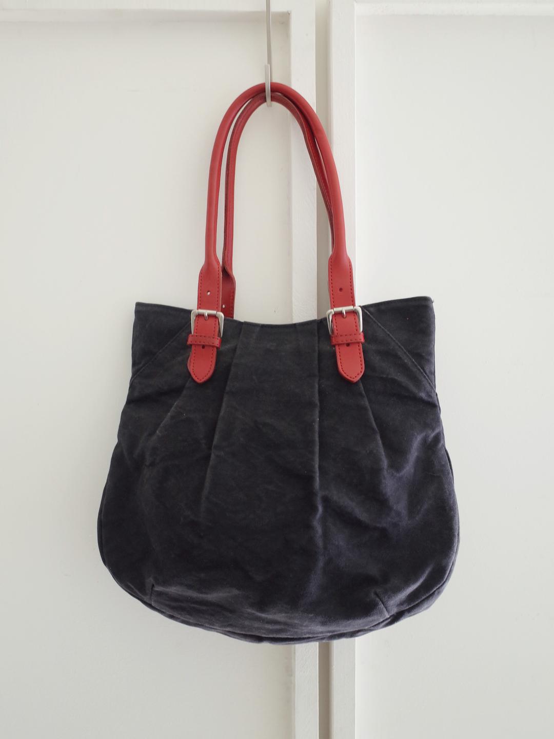 Waxed Canvas Red Strap Tote Bag