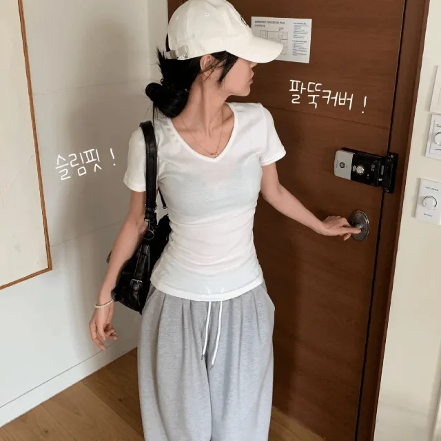 [몸매보정💕] 에브리 데일리 기본 옆셔링 이너 브이넥 반팔티