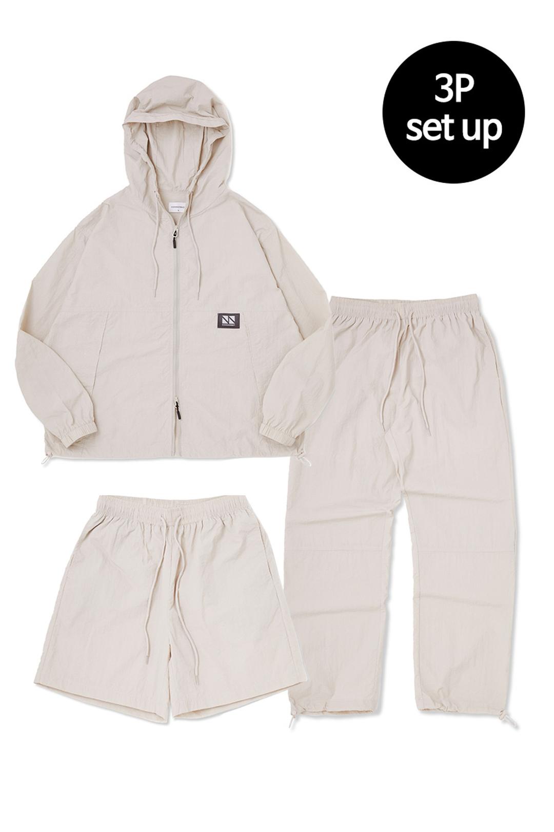 Hoodie Zip Up 3-Piece Full Set Up (Beige) CSOs-002 [Unisex]