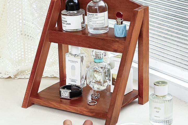 카니 2단 화장품 정리함 화장대 소품 수납함 원목 정리대 향수 수납장 선반 트레이