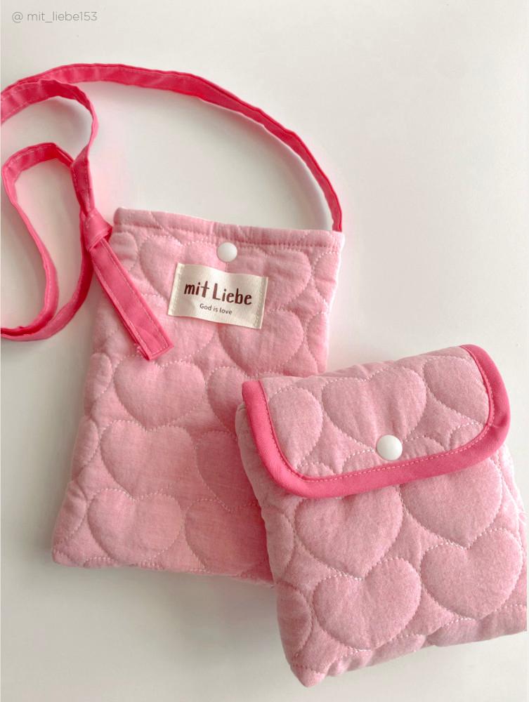 코랄 하트 누빔 원단