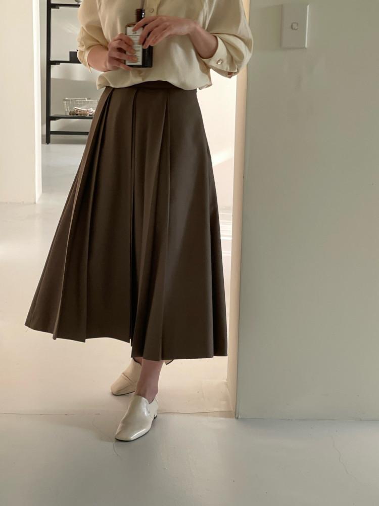 브론즈 더블 주름 스커트 (2col) - 봄 에이라인 롱스커트 치마 플리츠 단아한 깔끔한