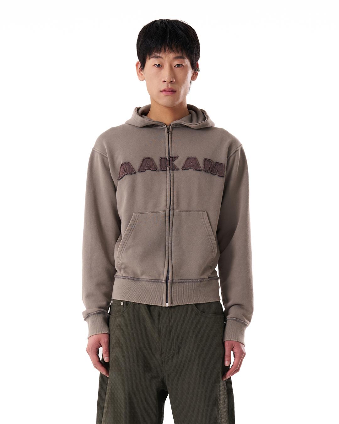 Washed Logo Zip-Up Hoodie (Khaki)