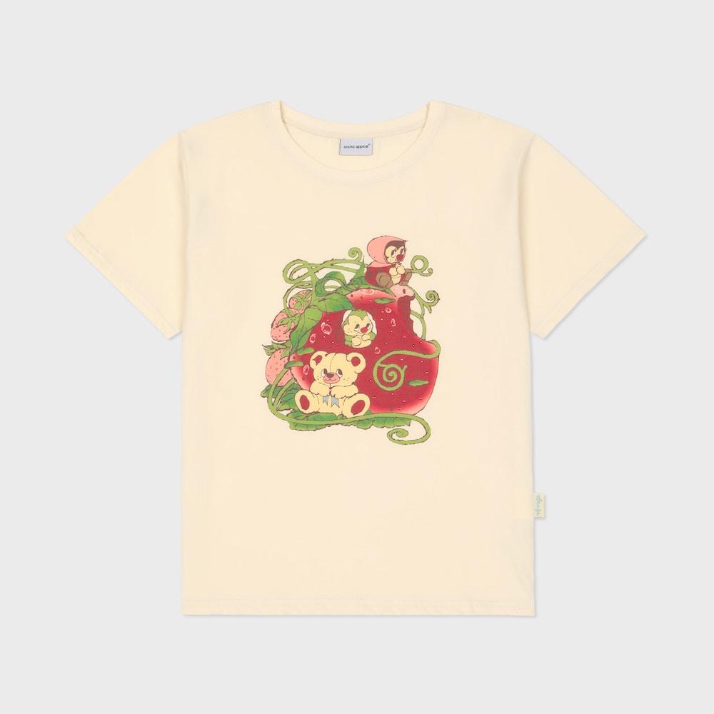 HM t shirt strawberry friends ivory