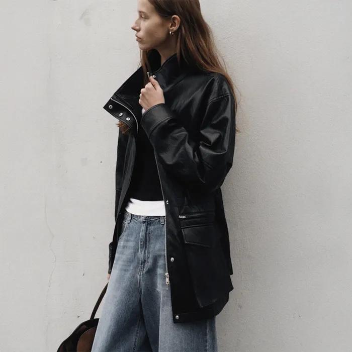 [인플루언서 착용]Brighton Faux Leather Drawstring Safari Jacket