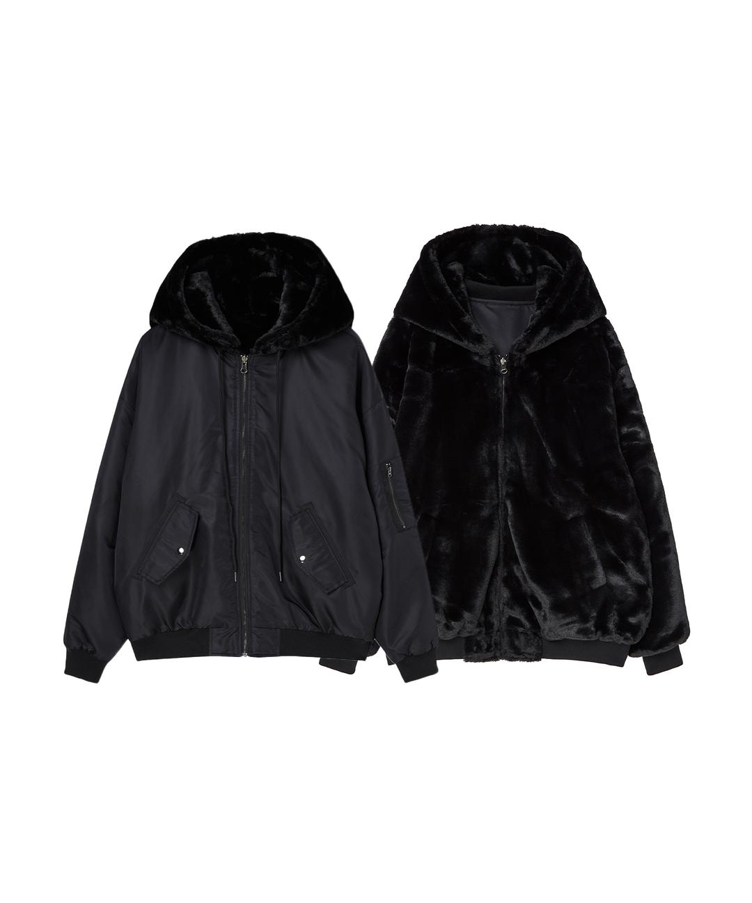 리버시블 밍크 퍼 후드 항공 자켓 블랙