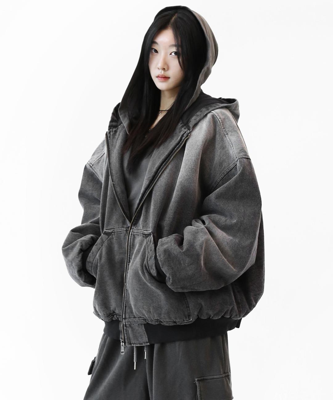 딥톤 워싱 데님 후드 패딩점퍼(UNISEX)